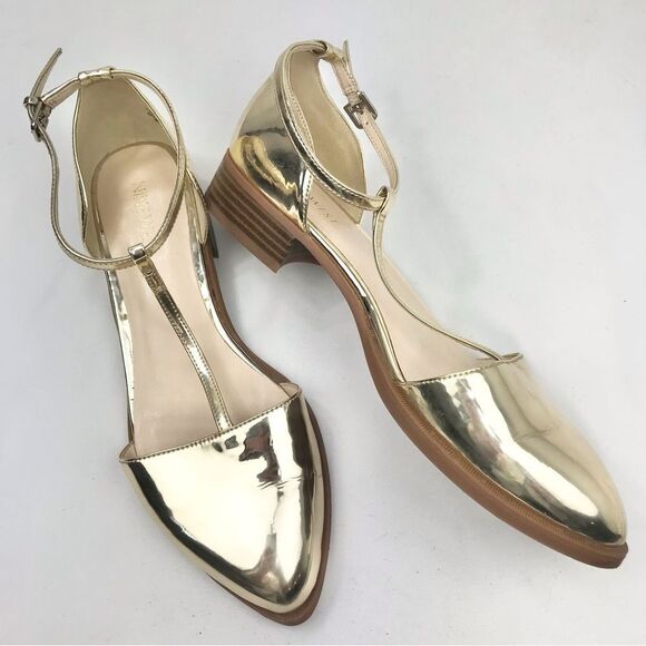 Nine West Gold Metallic T-Strap Flats - Picture 1 of 13